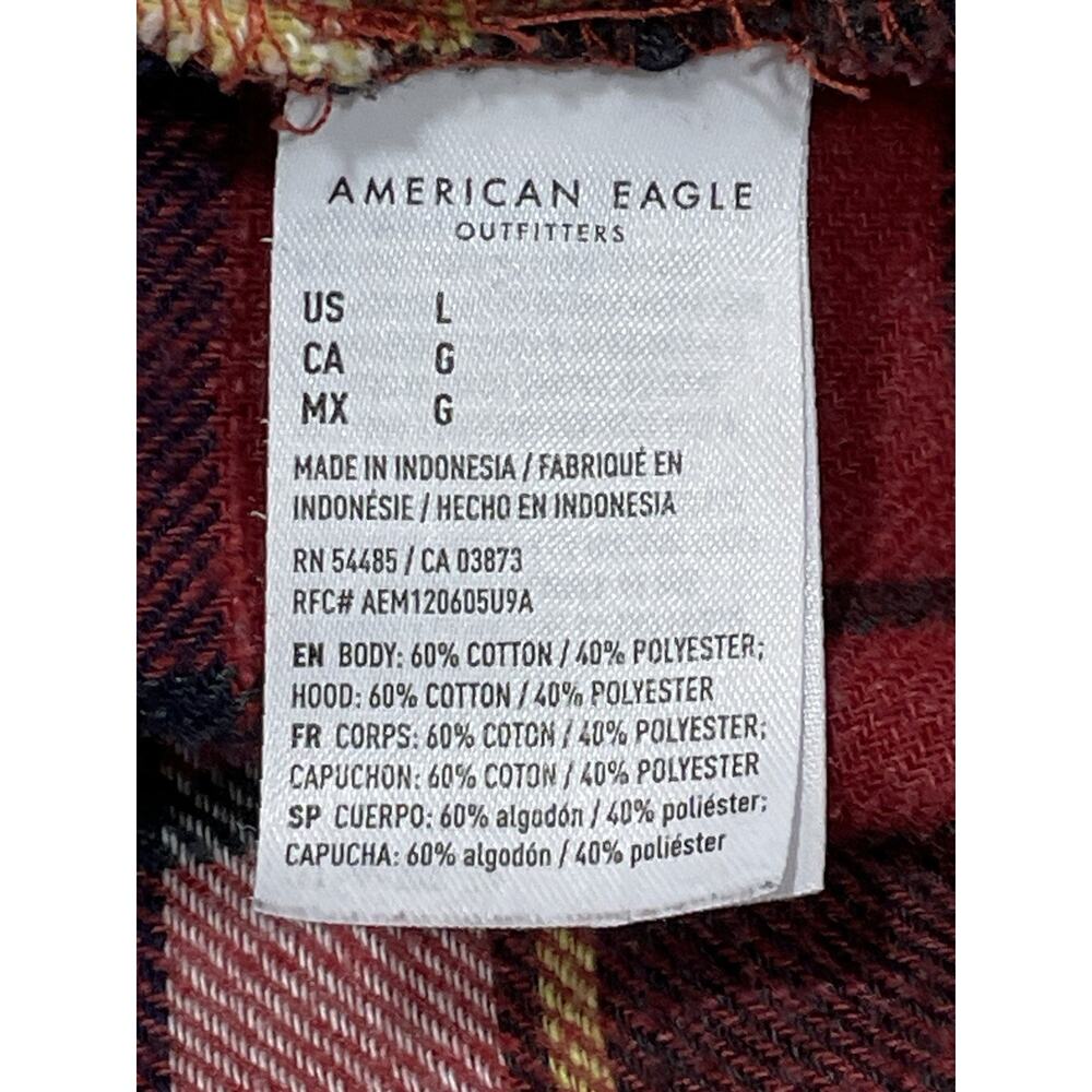 AMERICAN EAGLE Women's Red/Black Plaid Hoodie Button Down Flannel Top Sz Medium - Picture 9 of 10